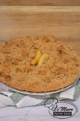Peach Pie topped with crumbs.