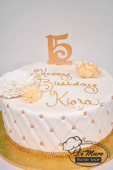 Gold and white fondant Sweet 15 Cake