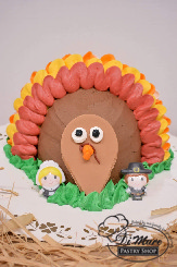 Sweeten your Thanksgiving table with this festive buttercream cake in the shape of a Turkey.
