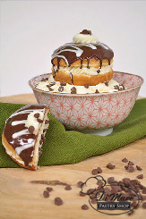 Cannoli donut- a light fluffy donut filled with cannoli cream and chocolate chips.