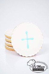 Round iced religious cookies